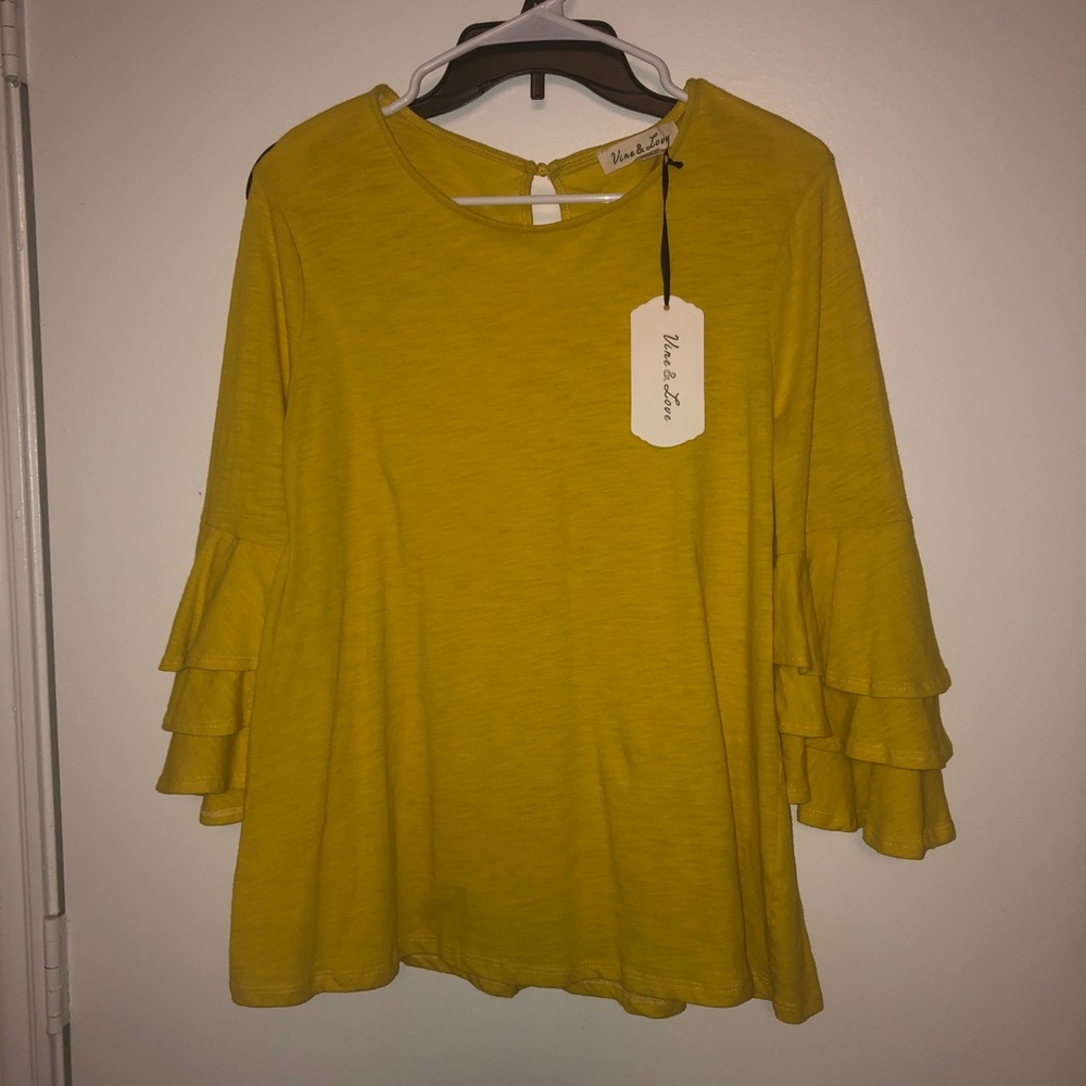 NWT Mustard Ruffle Sleeve Shirt